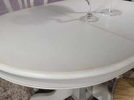 Table ovale pied central Romain réalisée en Chêne Massif de style Louis Philippe 150x110  Finition Chêne Brossé Gris Perle