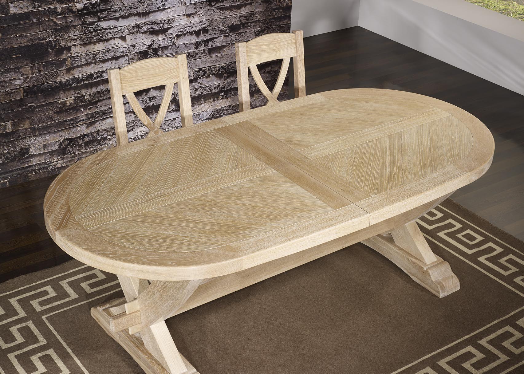 Table à manger ovale en marqueterie de chêne 200 cm finition bois naturel  ARLINGTON 2, Tables à manger
