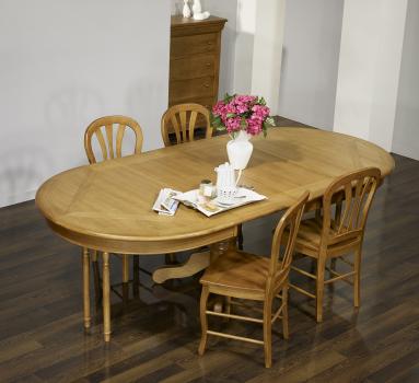 Table ovale pied central Fredéric 160x120 réalisée en Chêne de style Louis Philippe PLATEAU MARQUETE