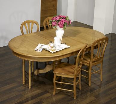 Table ovale pied central Fredéric 160x120 réalisée en Chêne de style Louis Philippe PLATEAU MARQUETE