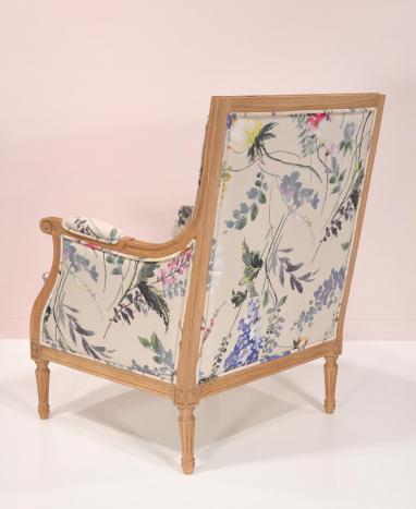 Fauteuil de style Louis XVI réalisé en Chêne massif  Tissu FSM Grayish Orange