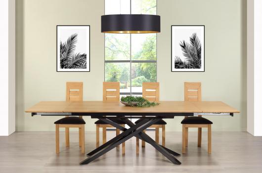 Table de repas Oliver réalisée en fer et chêne 180x100 Pateau avec 1 allonge incorporée de chaque côté