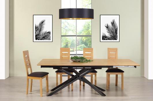 Table de repas Oliver réalisée en fer et chêne 180x100 Pateau avec 1 allonge incorporée de chaque côté