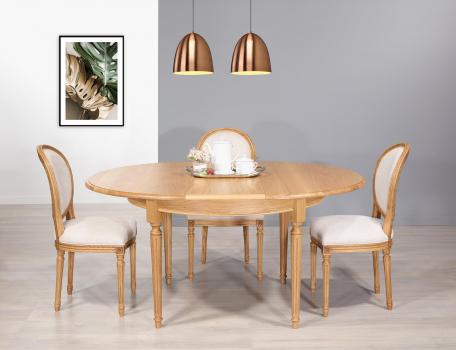 Table ronde 4 pieds Louis XVI réalisée en Chêne Massif de style Louis Philippe Diamètre 110 cm