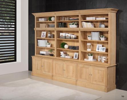 Bibliothèque 2 corps 6 portes Isaac, réalisée en Chêne Massif de style Directoire 