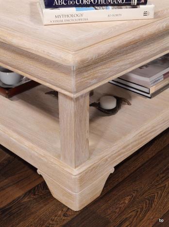 Table basse carrée Bruno en Chêne de style Louis Philippe Finition Chêne Brossé blanchi