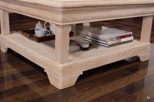 Table basse carrée Bruno en Chêne de style Louis Philippe Finition Chêne Brossé blanchi