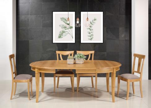 Table ronde Fabien réalisée en Chêne massif de style Louis Philippe Diamètre 120 + 2 allonges de 40 cm