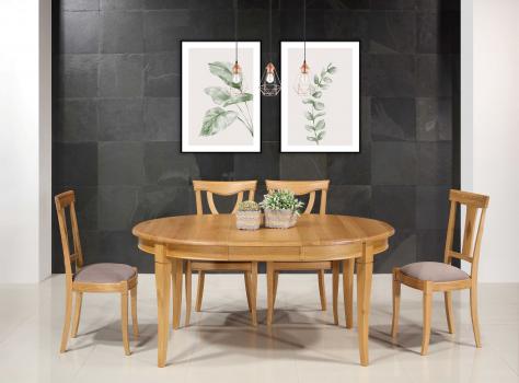 Table ronde Fabien réalisée en Chêne massif de style Louis Philippe Diamètre 120 + 2 allonges de 40 cm