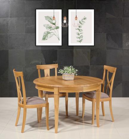 Table ronde Fabien réalisée en Chêne massif de style Louis Philippe Diamètre 120 + 2 allonges de 40 cm