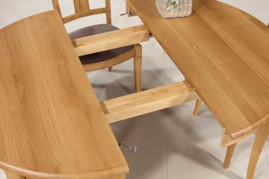 Table ronde Fabien réalisée en Chêne massif de style Louis Philippe Diamètre 120 + 2 allonges de 40 cm