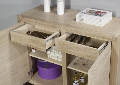 Buffet 2 portes Mathis réalisé en Chêne de ligne contemporaine Finition Chêne Brossé Blanchi