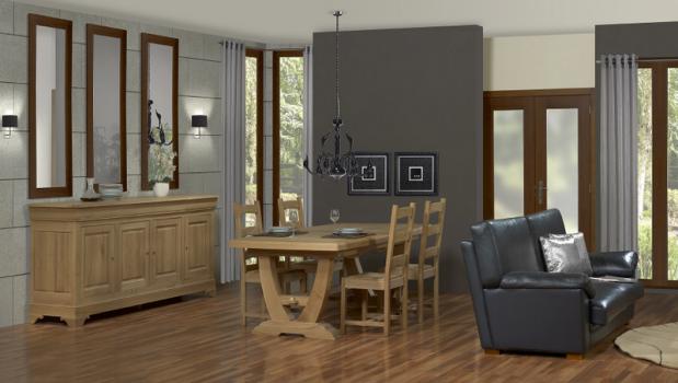 Buffet 4 portes Gael réalisé en Chêne Massif de style Louis Philippe Finition Chêne Brossé