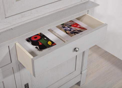 Bibiothèque 2 corps 2 portes Lisa réalisée en chêne massif de style Directoire Gris patiné à l'extérieur et Lin patiné à l'intérieur