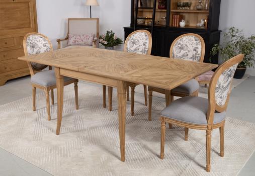 Table de salle à manger Carrée Benoit 90x90 en Chêne de style Louis Philippe Double Plateau