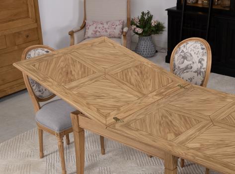 Table de salle à manger Carrée Benoit 90x90 en Chêne de style Louis Philippe Double Plateau