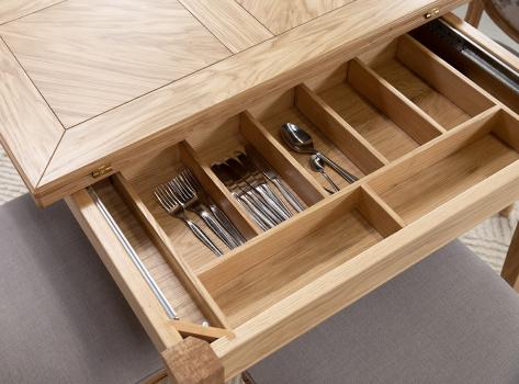 Table de salle à manger Carrée Benoit 90x90 en Chêne de style Louis Philippe Double Plateau