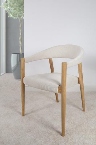 Chaise ou Fauteuil de table Oliver réalisé en Frêne Massif Tissu velours côtelé ECRU