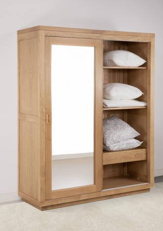 Armoire 2 portes coulissantes avec miroirs Julien, réalisée en Chêne de Ligne contemporaine Largeur 170 cm  SEULEMENT 1 DISPONIBLE