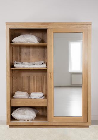 Armoire 2 portes coulissantes avec miroirs Julien, réalisée en Chêne de Ligne contemporaine Largeur 170 cm  SEULEMENT 1 DISPONIBLE