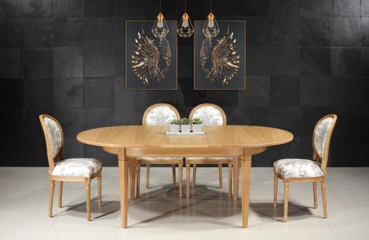 Table ovale 160*120 réalisée en chêne Massif de style Directoire 2 allonges incorporées de 40 cm