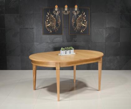 Table ovale 160*120 réalisée en chêne Massif de style Directoire 2 allonges incorporées de 40 cm
