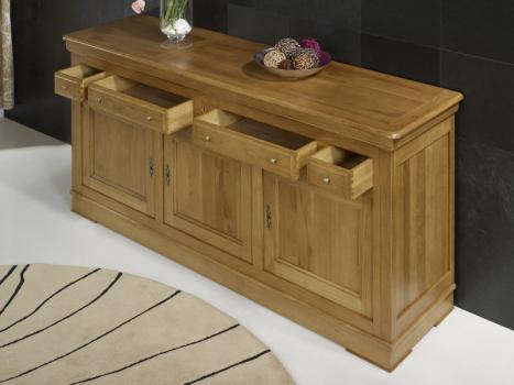 Buffet 3 portes 4 tiroirs  réalisé en chêne massif de style Louis Philippe 