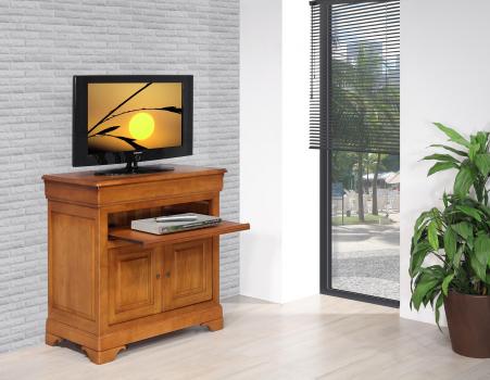 Meuble TV 2 portes Grégoire réalisé en Chêne Massif de style Louis Philippe SEULEMENT 1 DISPONIBLE dans une finition chêne moyen (ce meuble ne sera plus fabriqué)