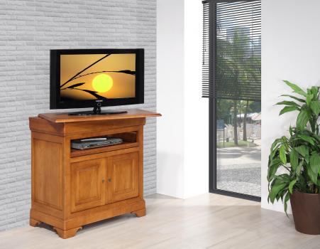 Meuble TV 2 portes Grégoire réalisé en Chêne Massif de style Louis Philippe SEULEMENT 1 DISPONIBLE dans une finition chêne moyen (ce meuble ne sera plus fabriqué)