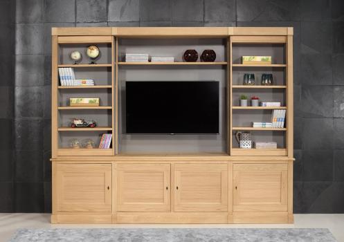 Bibliothèque 2 corps Thibaut spécial TV réalisée en Chêne de style contemporain 