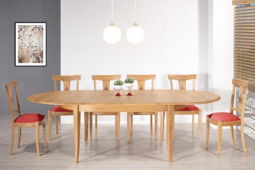 Table ovale Christophe 180*120 réalisée en Chêne Massif de style Louis Philippe 2 allonges incorporées de 40 cm