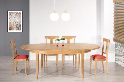 Table ovale Christophe 180*120 réalisée en Chêne Massif de style Louis Philippe 2 allonges incorporées de 40 cm
