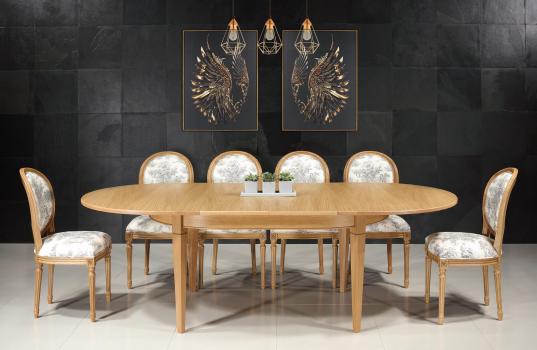 Table ovale 160*110 réalisée en chêne Massif de style Directoire 2 allonges incorporées de 40 cm