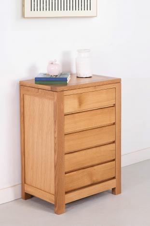 Petite commode 5 tiroirs Collection Nature réalisée en Chêne Massif Finition chêne naturel  SEULEMENT 1 DISPONIBLE