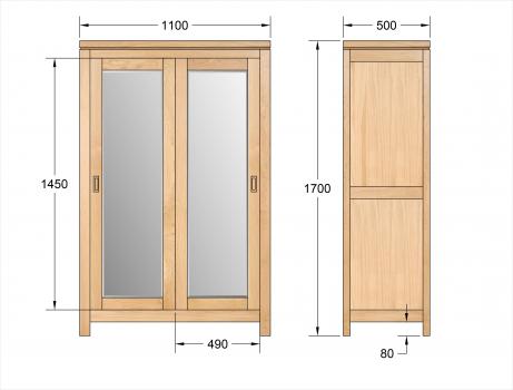Armoire 2 portes réalisée en Chêne de Ligne contemporaine 2 portes coulissantes MIROIR