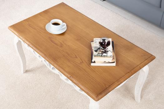 Table basse réalisé en chêne de style Campagne  Chêne doré et Ivoire Patiné SEULEMENT 1 DISPONIBLE