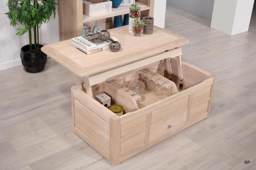 Table Bar Jules réalisée en Chêne de style Louis Philippe Finition Chêne Brossé Blanchi