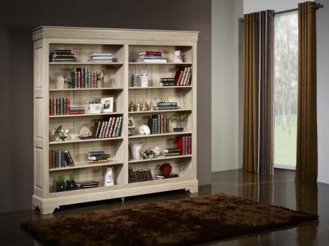 Bibliothèque Simon réalisée en Chêne massif de style Louis Philippe Longueur 200 cm Finition Chêne Brossé Blanchi