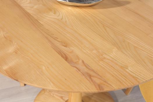 Petite table ronde pieds central réalisée en Frêne Massif Diamètre 90 cm Finition chêne naturel