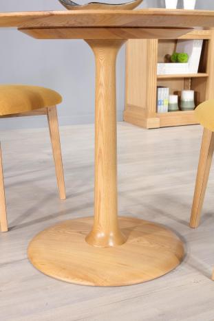 Petite table ronde pieds central réalisée en Frêne Massif Diamètre 90 cm Finition chêne naturel