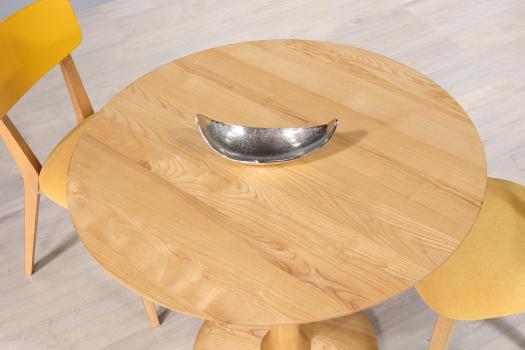Petite table ronde pieds central réalisée en Frêne Massif Diamètre 90 cm Finition chêne naturel