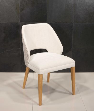 Chaise Nina, assise et dos capitonnés, pieds en Chêne Massif de ligne Contemporaine Tissu d'ameublement Valdouro