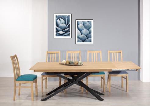 Table de repas Oliver réalisée en fer et chêne 180x100 Plateau avec 1 allonge incorporée de chaque côté 