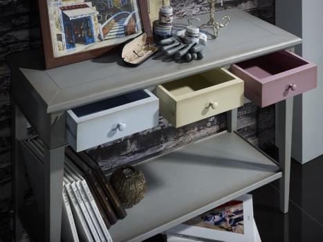 Console Marilou réalisée en Chêne de style Directoire Finition Chêne Brossé Gris et Tons Pastels