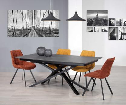 Table de repas extensible plateau céramique BASALT 180x100 avec 2 allonges intégrées de 50 cm 