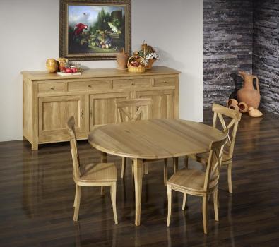 Table ronde à volets Lucas réalisée en Chêne Massif de style Louis Philippe diamètre 110 cm