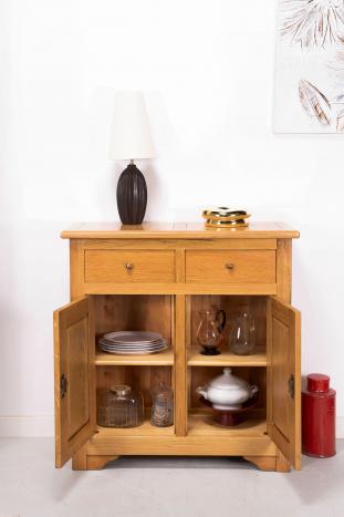 Petit buffet 2 portes 2 tiroirs réalisé en Chêne massif de style campagnard SEULEMENT 1 DISPONIBLE