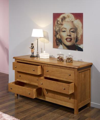 Commode 6 tiroirs Loïc, éalisée en Chêne Massif de style Campagnard