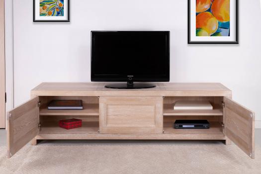 Meuble TV 16/9ème Thierry réalisé en chêne massif Contemporain Finition chêne brossé SEULEMENT 1 DISPONIBLE