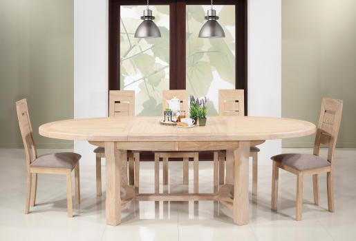 Table de ferme ovale Tom réalisée en Chêne Massif de style Campagnard 170*110 Finition Brossé Blanchi